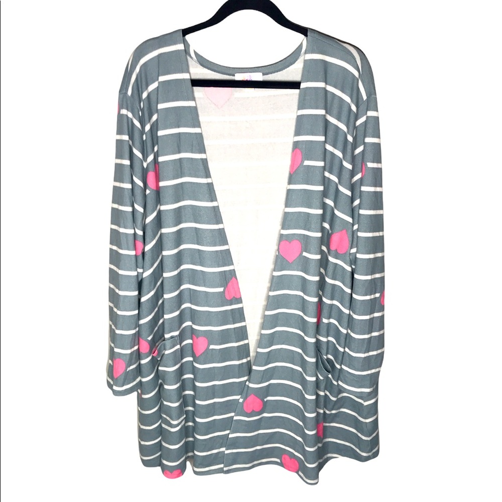 LuLaRoe Gray and Pink Heart Cardigan